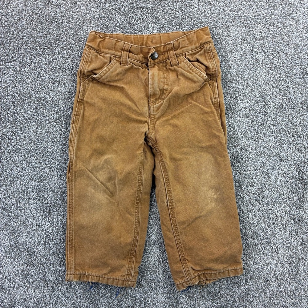 Carhartt Carpenter Pants Youth 2T Brown Canvas Flannel Lined Workwear